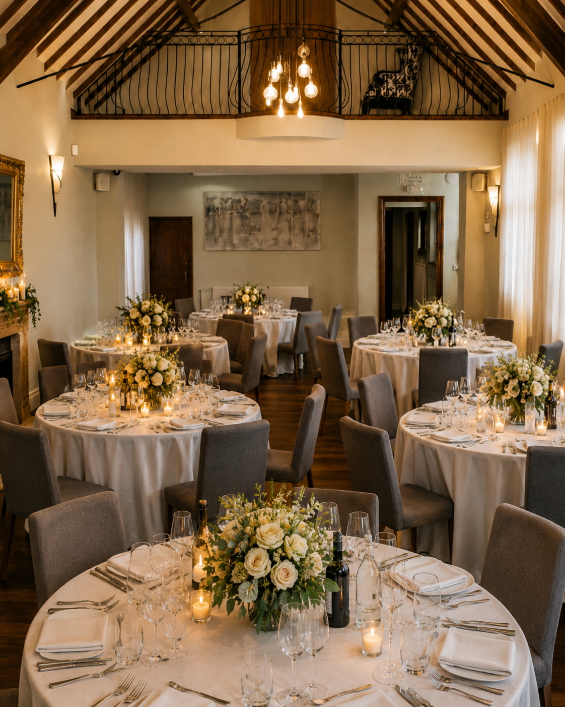 The Balcony Room set up for a wedding breakfast